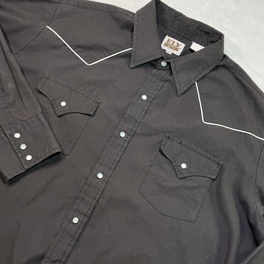 Ely Cattleman Western Shirt Mens XL Black Pearl Snap Cowboy Rodeo Piping